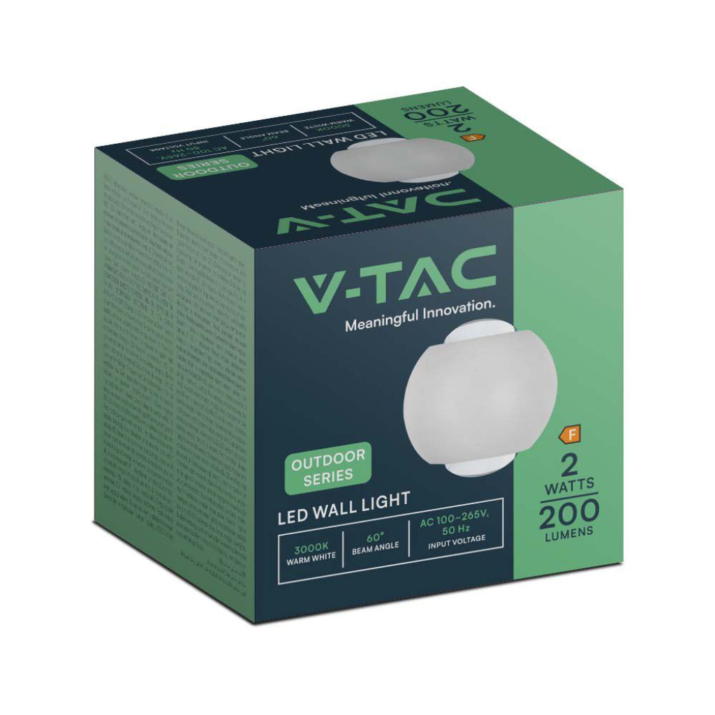 V-TAC Lampada LED da Muro Sferica 2W Doppio Fascio Luminoso Colore Bianco 4000K IP54 V-TAC Lampada LED da Muro Sferica 2W Doppio Fascio Luminoso Colore Bianco 4000K IP54